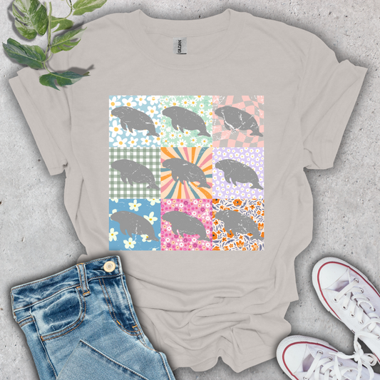 Manatee Floral Grid T-Shirt