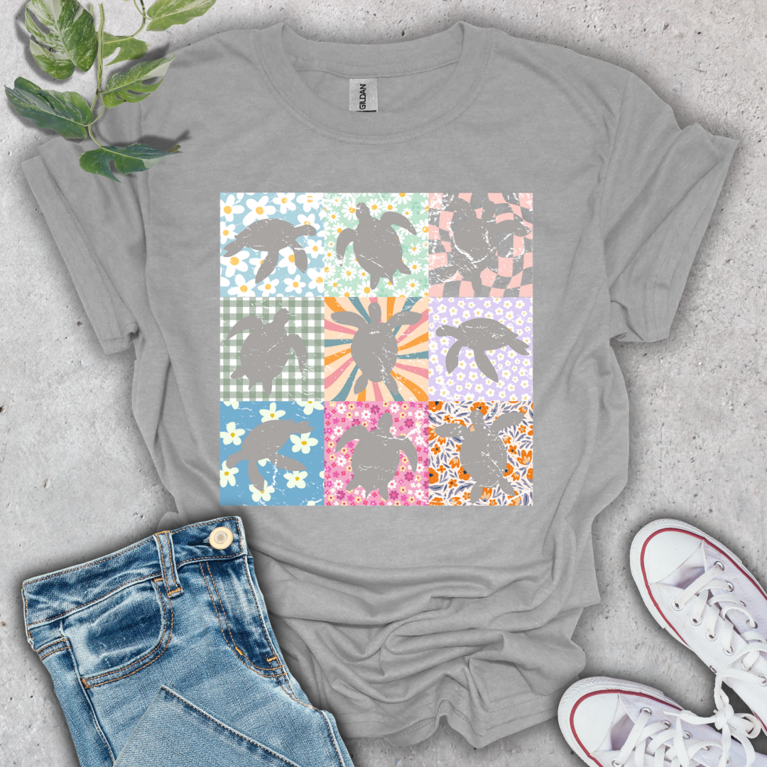 Sea Turtle Floral Grid T-Shirt