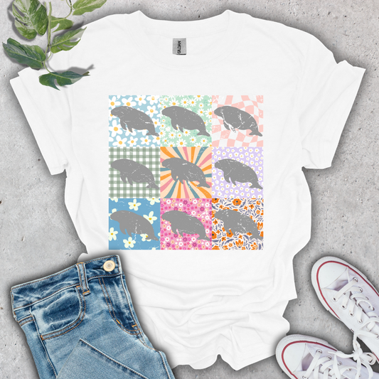 Manatee Floral Grid T-Shirt