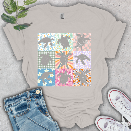 Sea Turtle Floral Grid T-Shirt